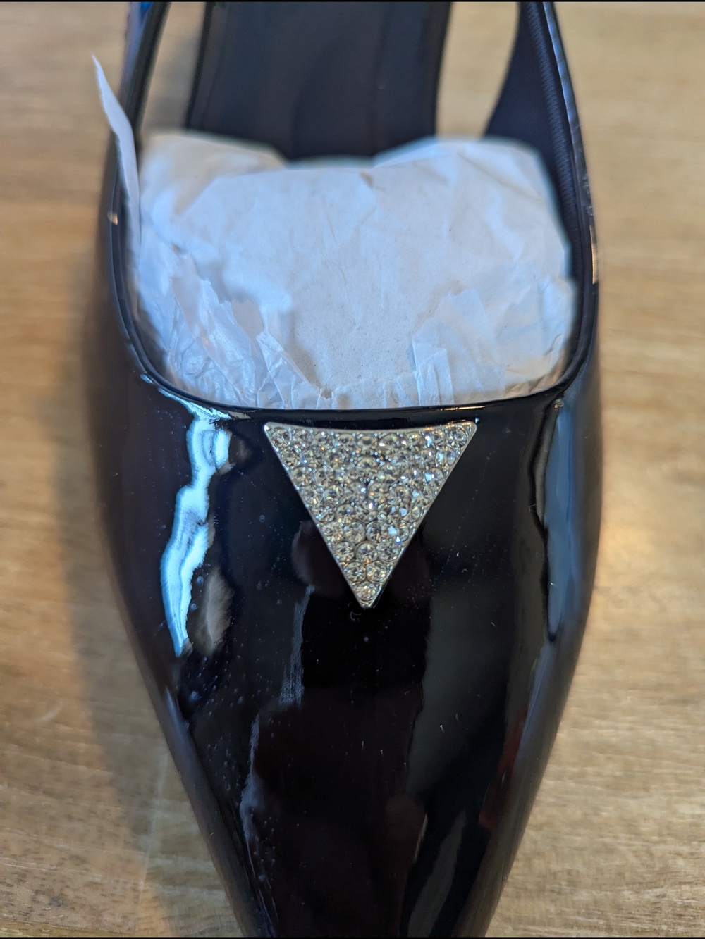 Anne Klein Black Patent Slingback Pointed Toe Pump with Crystal Accent - Picture 6 of 15